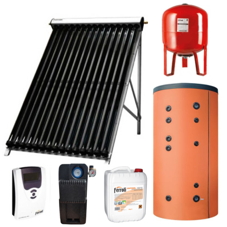 Pachete panouri solare presurizate - Kit panou solar apa calda Ferroli Ecotube New 2x25 tuburi boiler 500L