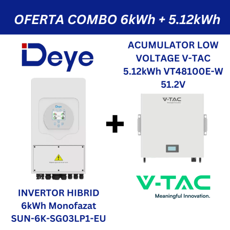 DEYE - DEYE SUN-6K-SG03LP1-EU + V-TAC 5.12kWh 51.2V IP20 – pachet stocare