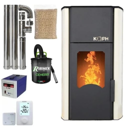 Incalzire - Pachet termosemineu pe peleți KOPH PM 30 kW cu pompă și vas expansiune integrate, crem