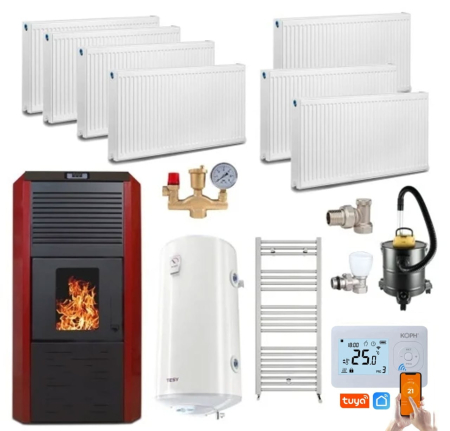 Termoseminee - Pachet Termax Kamin ECO 30 kW cu calorifere, boiler Tesy 100 L și termostat Wi-Fi CT99