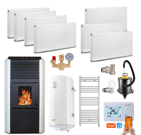 Termoseminee - Termosemineu pe peleți KOPH PM 25 kW Fiama, buncăr 25 kg, Crem