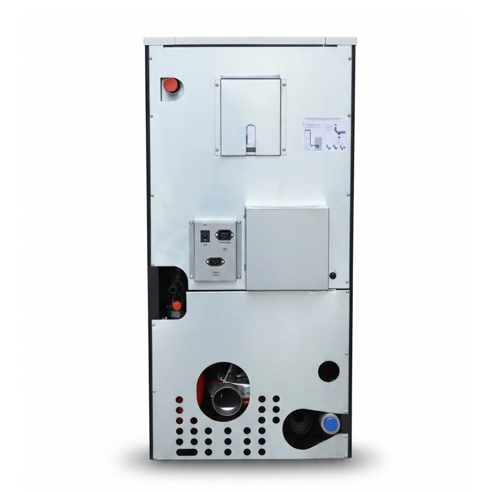 Pachet termosemineu pe peleti Termax Kamin ECO, 25 kW, 160 mp, buncar peleti 45 kg, volum apa 42 litri, diametru cos fum ⌀80 mm, vas expansiune si pompa recirculare incluse, Alb [5]