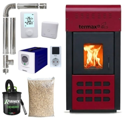 Termoseminee - Pachet termosemineu Termax Kamin ECO 25 kW cu UPS 700 W, Bordo