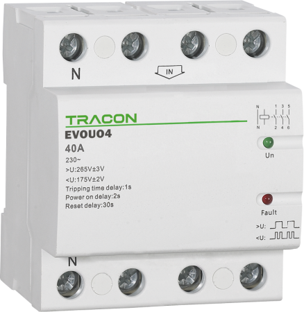 Relee - Releu automat de recuplare la cresterea/scaderea tensiunii, 4P, 400V AC - Tracon EVOUO4