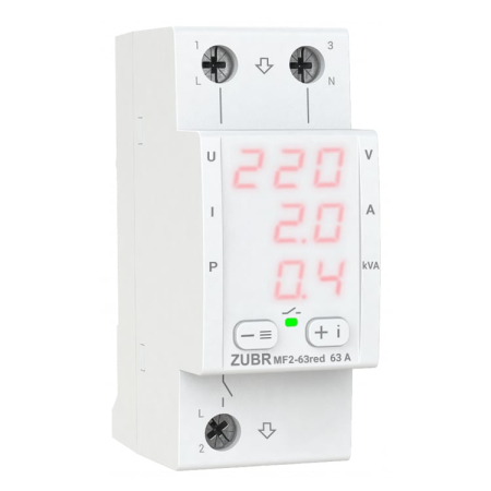 ZUBR - Releu protectie monofazat ZUBR MF2-63 RED 63A 2P afisaj rosu