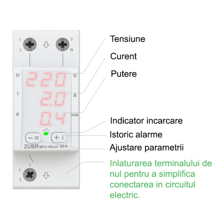 Releu protectie monofazat ZUBR MF2-63 RED 63A 2P afisaj rosu [3]