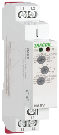 Relee - Releu de supraveghere a tensiunii pentru retele monofazate, ACDC 110-240V, 65-260V, t0.1-10s - Tracon NARV1