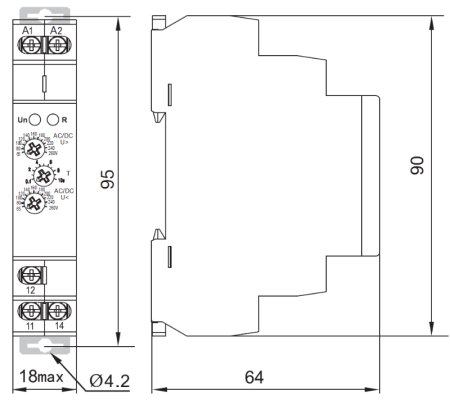 Releu de supraveghere a tensiunii pentru retele monofazate, ACDC 110-240V, 65-260V, t0.1-10s - Tracon NARV1 [1]