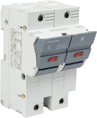 Soclu sigurante fuzibile cilindrice - Separatoare modulare pentru sigurante fuzibile cilindrice 100A, 22×58mm, 1P+N right, LED - Tracon CFBL1P+N100