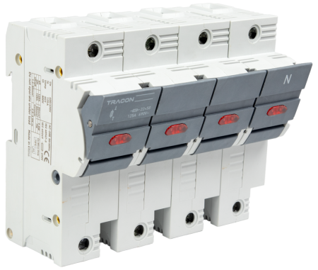 Soclu sigurante fuzibile cilindrice - Separatoare modulare pentru sigurante fuzibile cilindrice 100A, 22×58mm, 3P+N right, LED - Tracon CFBL3P+N100