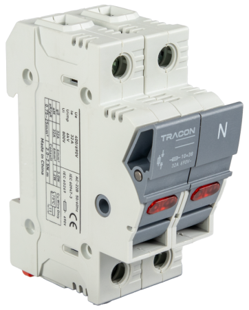 Soclu sigurante fuzibile cilindrice - Separatoare modulare pentru sigurante fuzibile cilindrice 32A, 10x38mm, 1P+N right, LED - Tracon CFBL1P+N32