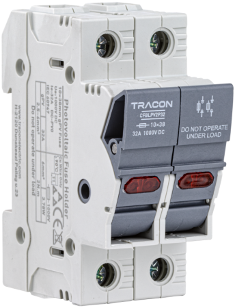 Soclu sigurante fuzibile cilindrice - Separatoare modulare pentru sigurante fuzibile cilindrice PV 32A, 10×38, 2P, LED, 1000VDC - Tracon CFBLPV2P32