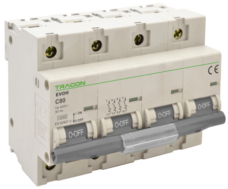 Sigurante electrice automate - Siguranta automata pentru curenti mari, 4 poli, curba C 80A - Tracon EVOH480