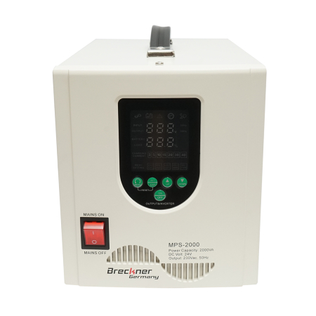 Stabilizatoare, regulatoare de tensiune si UPS-uri - UPS cu invertor pentru centrala termica 1400 W / 2000 VA, unda sinusoidala pura 24 V / 230 V, 2 prize Schuko, LCD, AVR - Breckner Germany BK79717