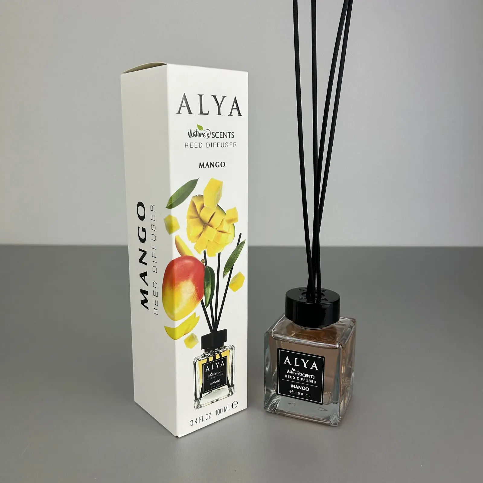 Parfum de cameră cu bețișoare Alya, Mango, difuzor de parfum elegant pentru casă, 100 ml, ideal pentru spații interioare [2]