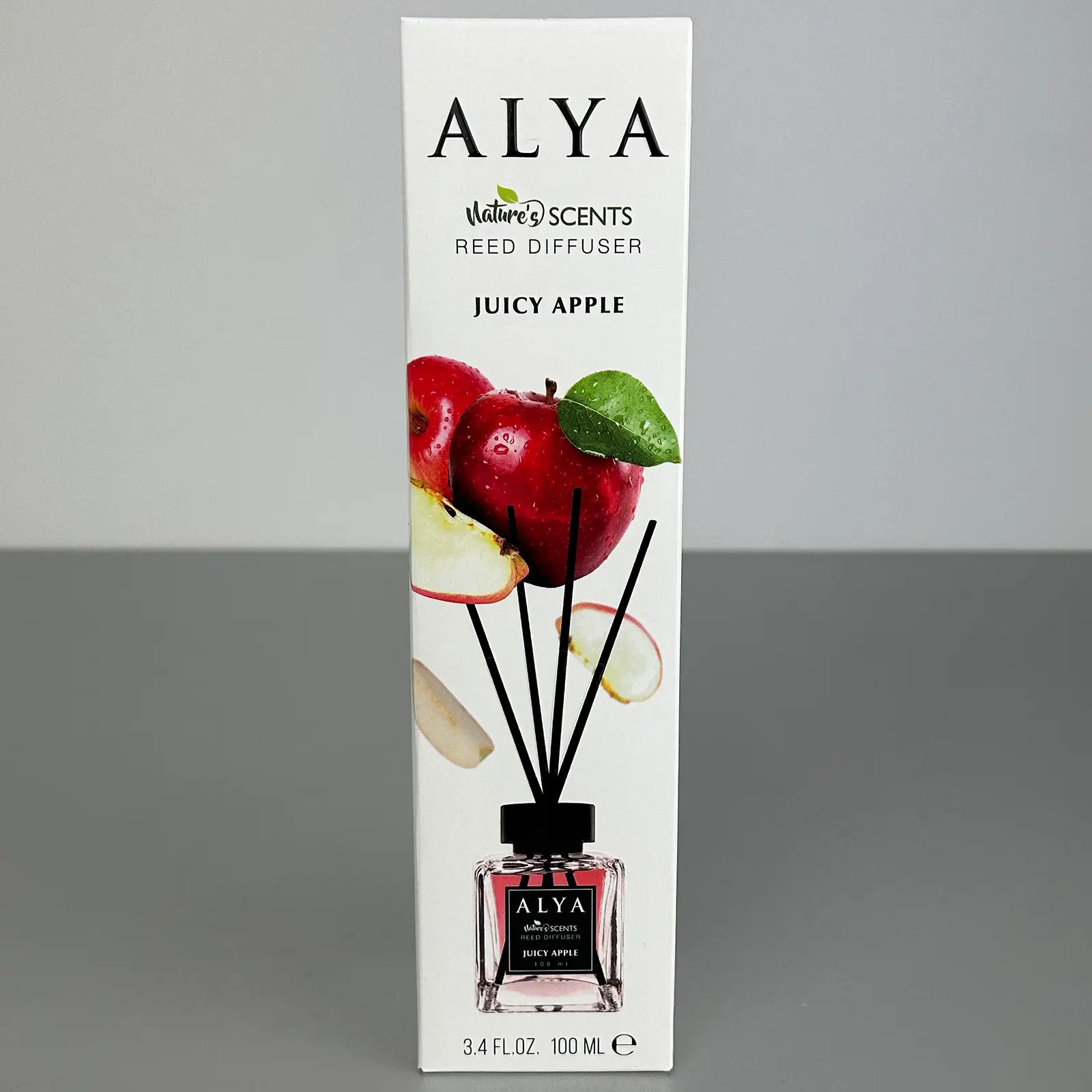 Parfum de cameră cu bețișoare Alya, Măr/Juicy Apple, difuzor de parfum elegant pentru casă, 100 ml, ideal pentru spații interioare [1]