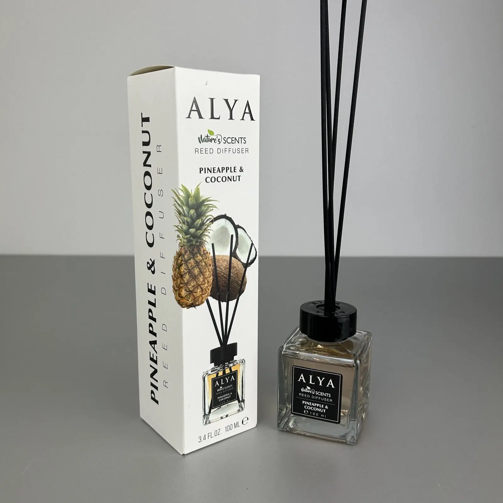 Parfum de cameră cu bețișoare Alya, Pineapple & Coconut, difuzor de parfum elegant pentru casă, 100 ml, ideal pentru spații interioare [2]