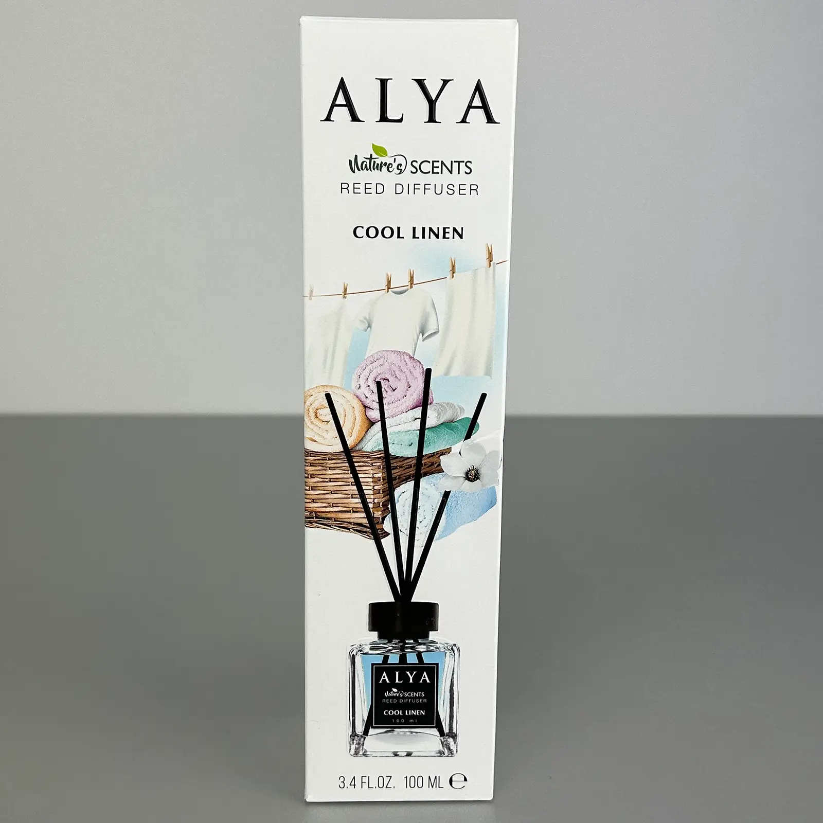 Odorizante de cameră - Parfum de cameră cu bețișoare Alya, Cool Linen, difuzor de parfum elegant pentru casă, 100 ml, ideal pentru spații interioare