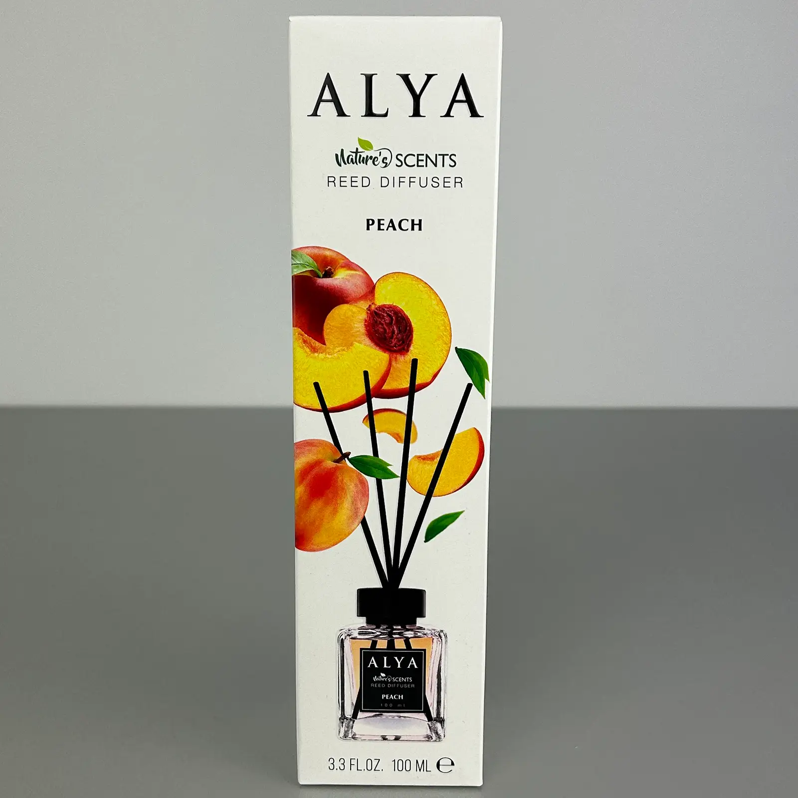 Odorizante de cameră - Parfum de cameră cu bețișoare Alya, Piersica, difuzor de parfum elegant pentru casă, 100 ml, ideal pentru spații interioare