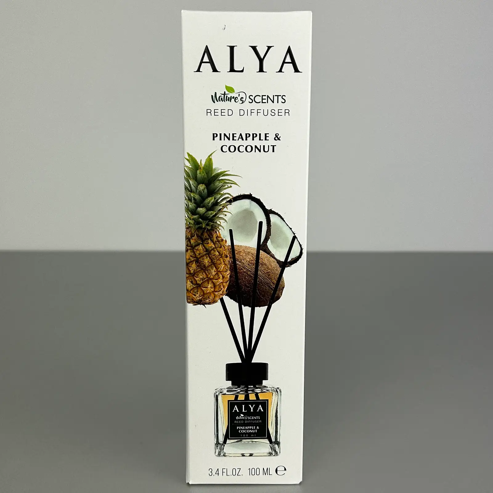 Odorizante de cameră - Parfum de cameră cu bețișoare Alya, Pineapple & Coconut, difuzor de parfum elegant pentru casă, 100 ml, ideal pentru spații interioare