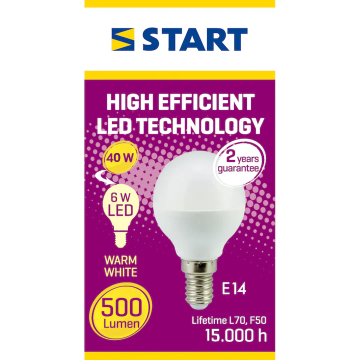 Set 10X Becuri LED Start E14, 6W, 500 lm, Lumină Caldă (3000K) [2]