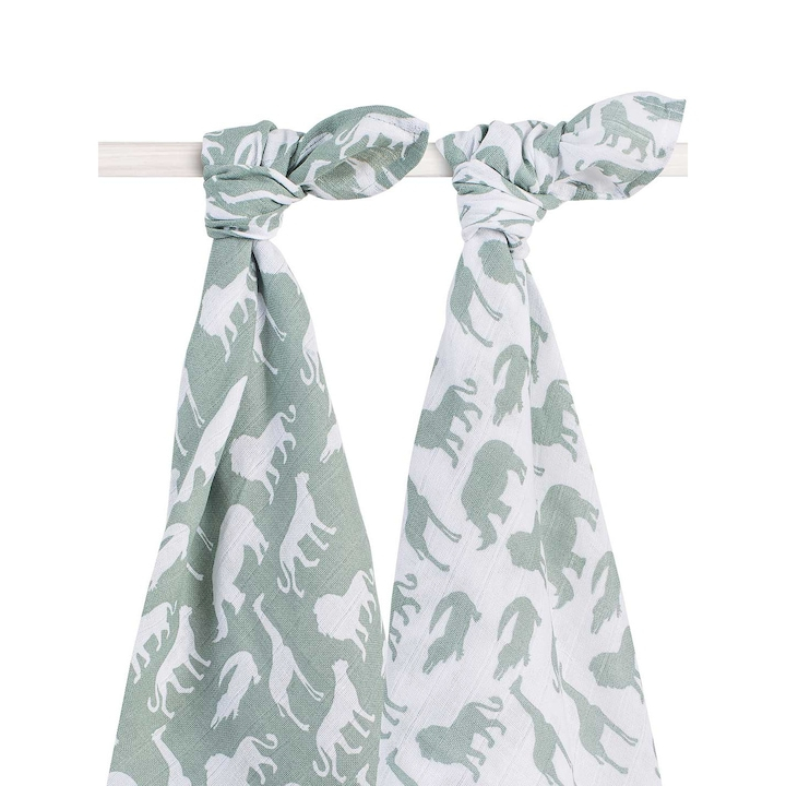 Set 2 scutece hidrofile, Jollein Safari, 115x115 cm, bumbac, verde [2]