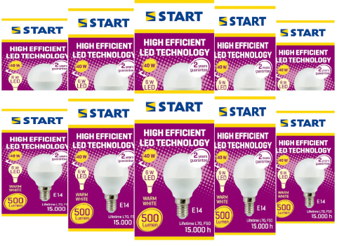 Casa, Gradina & Bricolaj - Set 10X Becuri LED Start E14, 6W, 500 lm, Lumină Caldă (3000K)