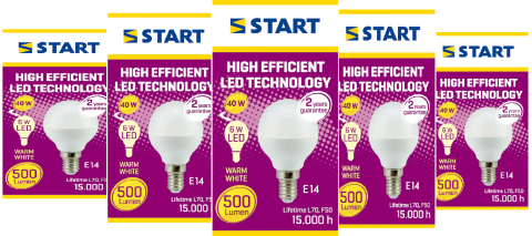 Casa, Gradina & Bricolaj - Set 5X becuri LED Start E14, 6W, 500 lm, Lumină Caldă (3000K)