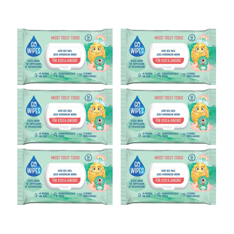 Bacanie - Hartie igienica umeda copii & juniori, capac, 6 pachete x 44 buc, GoWipes