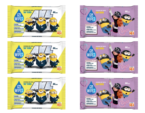 Bacanie - Hartie igienica umeda, Minions, 6 pacete x 44 buc, GoWipes