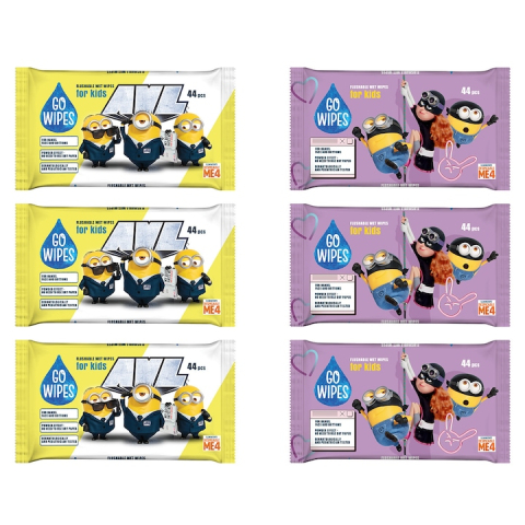 Curatenie și Intretinere - Hartie igienica umeda, Minions, 6 pachete x 44 buc, GoWipes