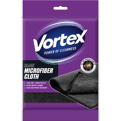 Laveta din microfibra Semi-prosop, 3 pachete x 1 buc, 30x50cm, Negru, VORTEX [1]
