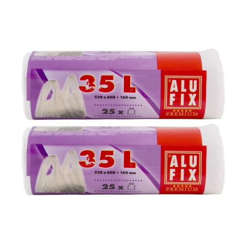 Bacanie - Pachet 2 x Saci Menajeri Albi Alufix Premium 35 l, 53 cm x 60 cm, 25 Bucati