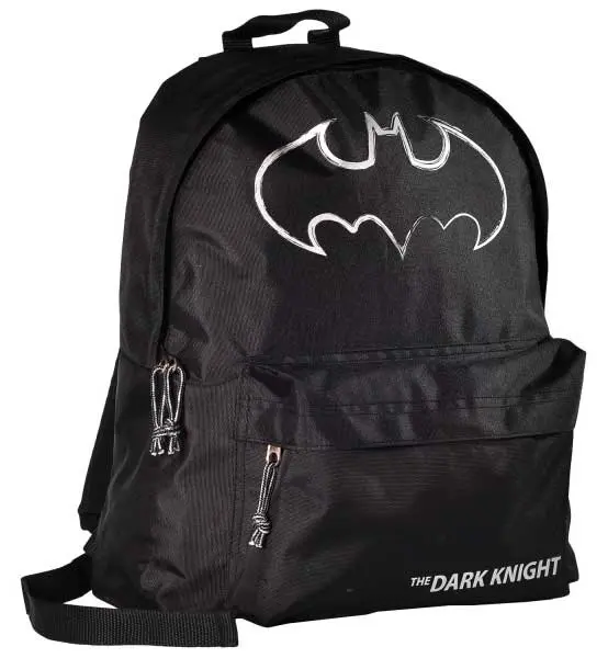 Rechizite si papetarie pentru copii - Rucsac Batman „The Dark Knight” – Ghiozdan Negru Urban cu Logo Argintiu