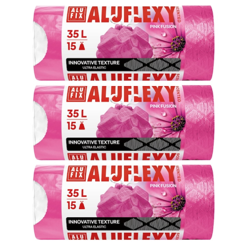 Bacanie - Saci menaj cu banda ALUFLEXY PINK FUSION LDPE 3role/set 53x53cm pink parfumati 35L/15pcsID produs  45buc/set