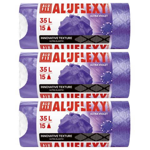 Saci menajeri - Saci menaj cu banda ALUFLEXY ULTRA VIOLET LDPE 3 role/set 53x53cm violet, parfumati 35L/15pcs