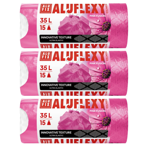 Saci menajeri - Saci menaj cu banda ALUFLEXY PINK FUSION LDPE 3role/set 53x53cm pink parfumati 35L/15pcs