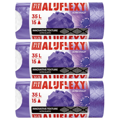 Bacanie - ALUFIX saci menaj cu banda ALUFLEXY ULTRA VIOLET LDPE 53x53cm violet, parfumati 35L/15pcs  3role/set - 45buc