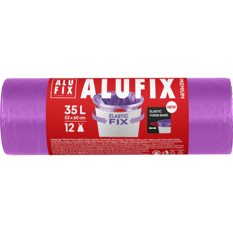 Saci menajeri - Saci menaj cu banda ELASTIC FIX 35L/15buc, LDPE 53x60cm, mov, Alufix