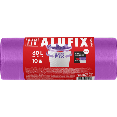 Saci menajeri - Saci menaj cu banda ELASTIC FIX 60L/10buc, LDPE 64x69cm, mov, Alufix