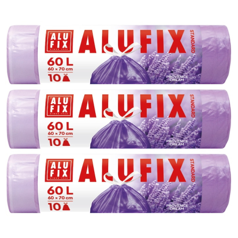 Bacanie - Saci menaj cu banda HDPE 3role/set 60x70cm violet cu parfum de lavanda 60L/10pcs