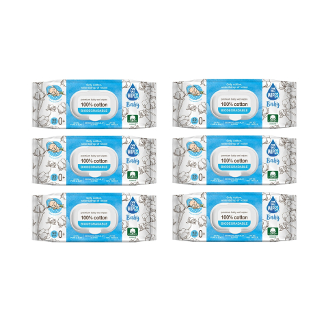 Jucarii, Copii & Bebe - Servetele umede bebelusi, 100% bumbac, capac, 6 pachete x 50 buc, GoWipes