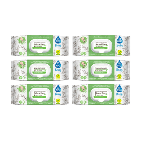 Jucarii, Copii & Bebe - Servetele umede bebelusi, Ultra-soft celuloza, Olive, capac, 6 pachete x 50 buc, GoWipes