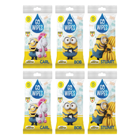 Jucarii, Copii & Bebe - Servetele umede copii, Minions, aroma de banane, 6 Pachete x 15 buc, GOWIPES