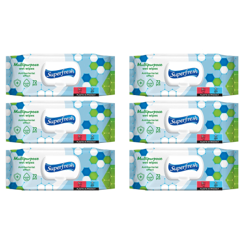 Jucarii, Copii & Bebe - Servetele umede cu efect antibacterian, capac, 6 pachete x 72 buc, SuperFresh