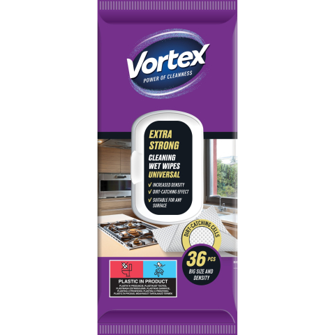 Bacanie - Servetele umede de uz casnic extra puternice, flip top, 36 buc/pachet, VORTEX UNIVERSAL