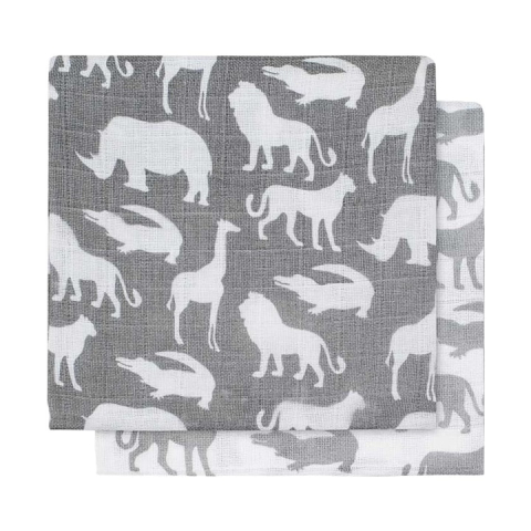 Jucarii, Copii & Bebe - Set 2 scutece hidrofile, Jollein Safari, 115x115 cm, bumbac, gri