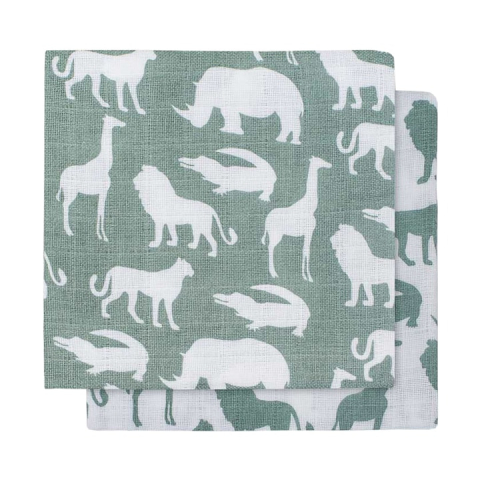 Jucarii, Copii & Bebe - Set 2 scutece hidrofile, Jollein Safari, 115x115 cm, bumbac, verde