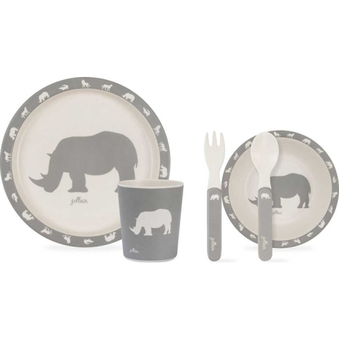 Jucarii, Copii & Bebe - Set de Masă Copii Jollein Safari, Stone Grey, 5 piese