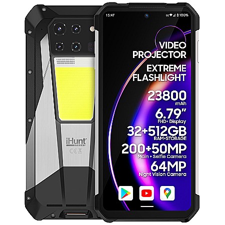 Telefoane Mobile - iHunt Tank 3 PRO cu Proiector Video, 5G, Dual SIM, 6.79" 120Hz, Dimensity 8200, 16GB RAM, 512GB, NFC, 23800mAh, Android 14